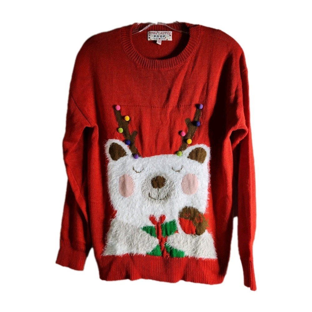 Poof New York Merry Christmas Womens Size Small Fluffy Polar Bear Or Reindeer